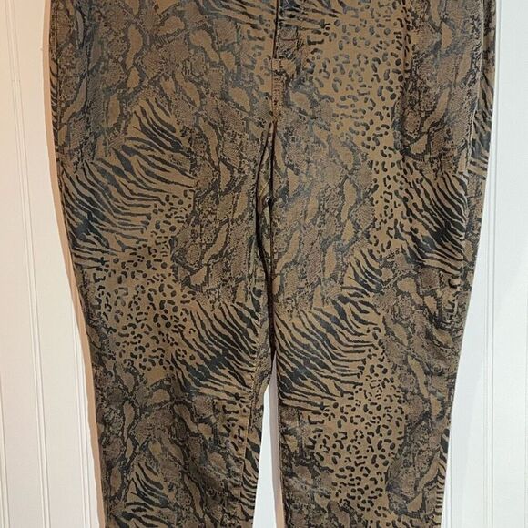 Chico’s Coated Animal-Print Jeggings Women’s Size 16 Brown High Rise Stretch - Picture 3 of 10